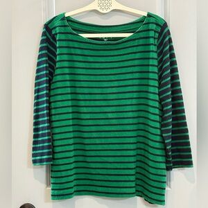 LOFT Green and Navy Stripe Scoop Neck Sweater